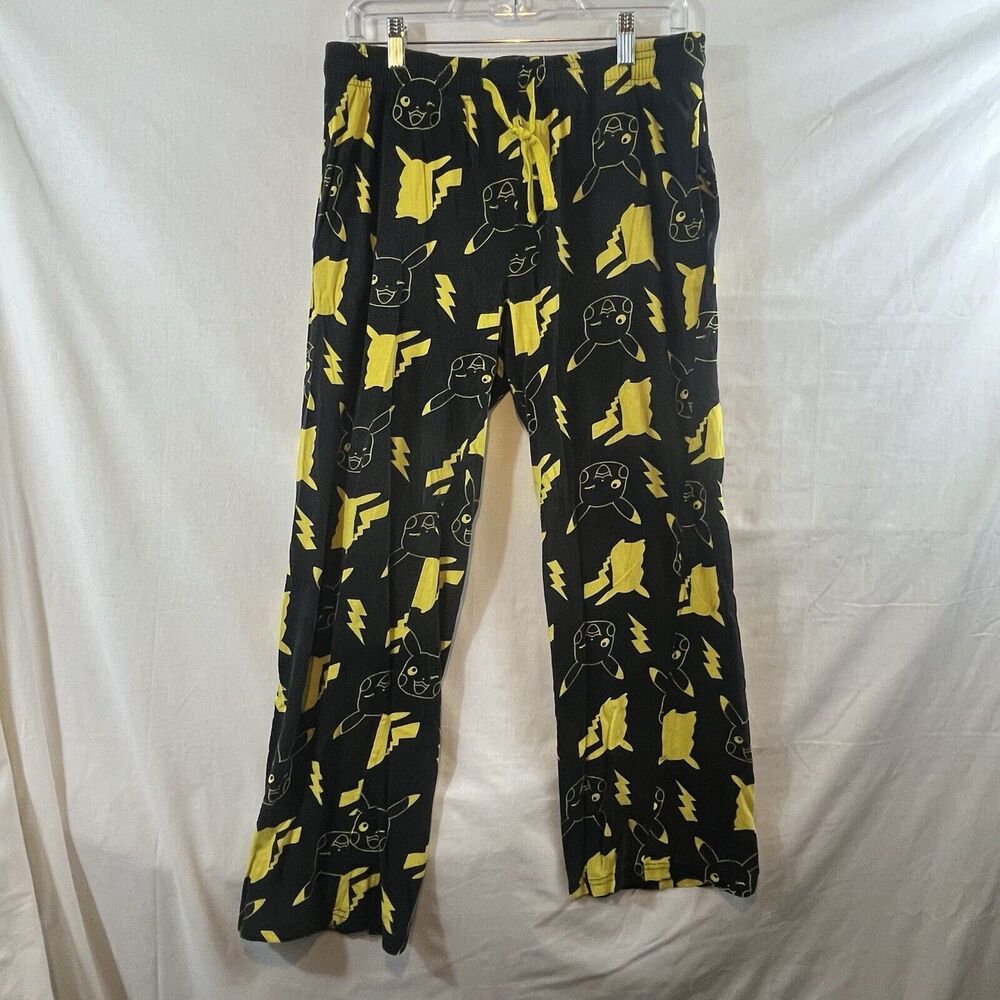 Pikachu logo all over Black & Yellow Pants sleepwear Graphic design Size Medium